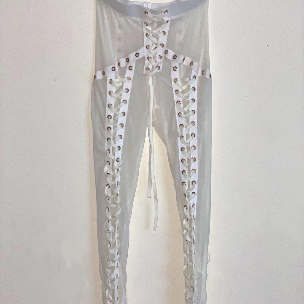 White Tie Mesh Pants - Picture 2 of 4
